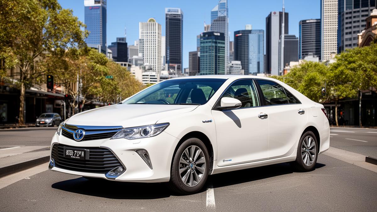 Best cars for Uber Australia showing Toyota Camry Hybrid on Melbourne street
