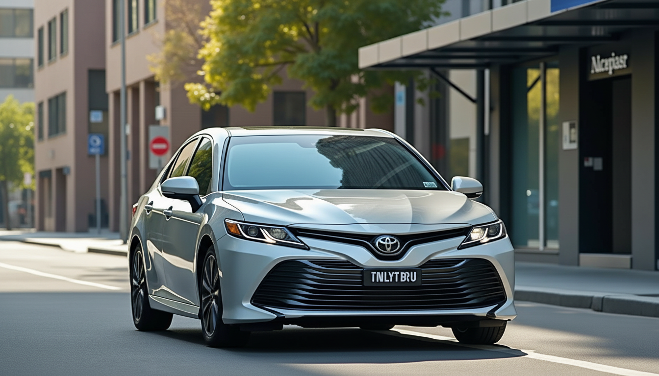 Uber car rental Melbourne Toyota Camry Hybrid rideshare vehicle in urban setting