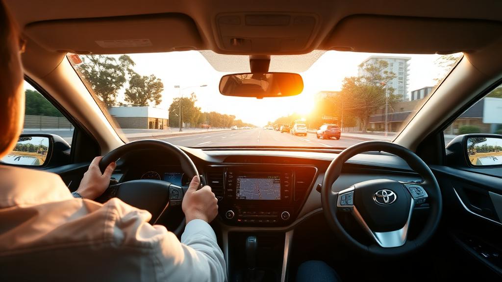 Uber driver navigating through Tarneit suburb in Melbourne with Toyota hybrid car