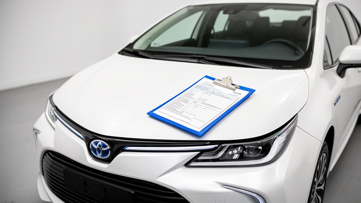 Uber vehicle age limit inspection showing Toyota hybrid with inspection checklist